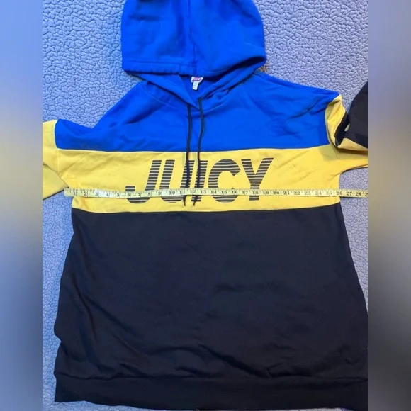 Juicy Couture Juice Pullover Hoodie Womens Size XL Blue And Yellow Oversized - Picture 7 of 13